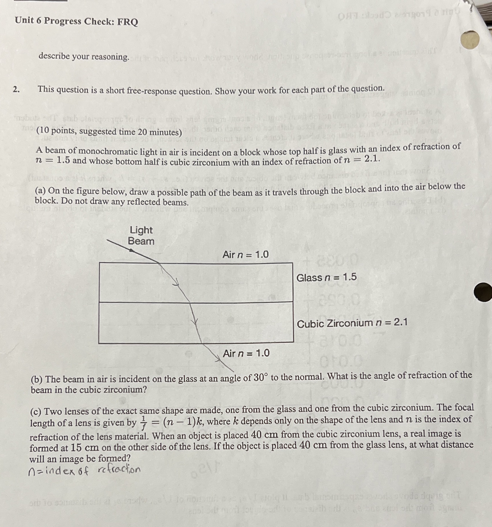 Unit 6 Progress Check: FRQ describe your reasoning. 2. This question