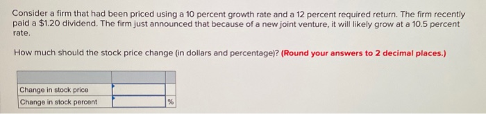  Consider a firm that had been priced using a 10 percent