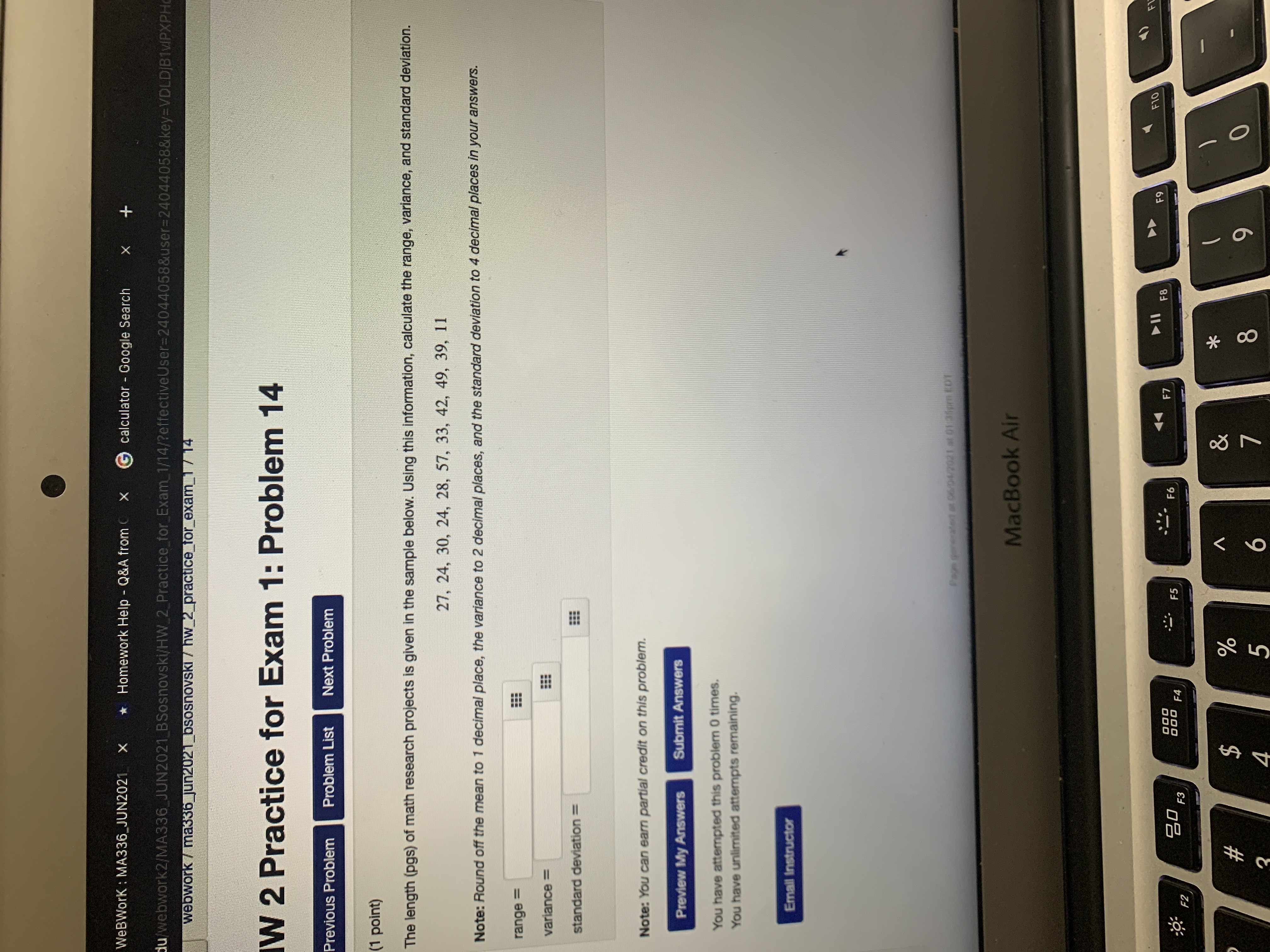  WeBWork : MA336_JUN2021 X Homework Help - Q&A from ( X