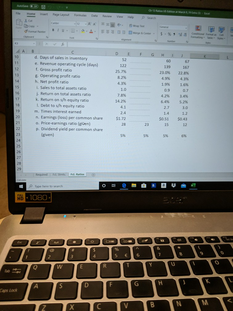 page. A 7 Required: 1 Based on Dandy's financial statements, calculate ratios