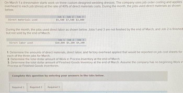  On March 1 a dressmaker starts work on three custom-designed wedding