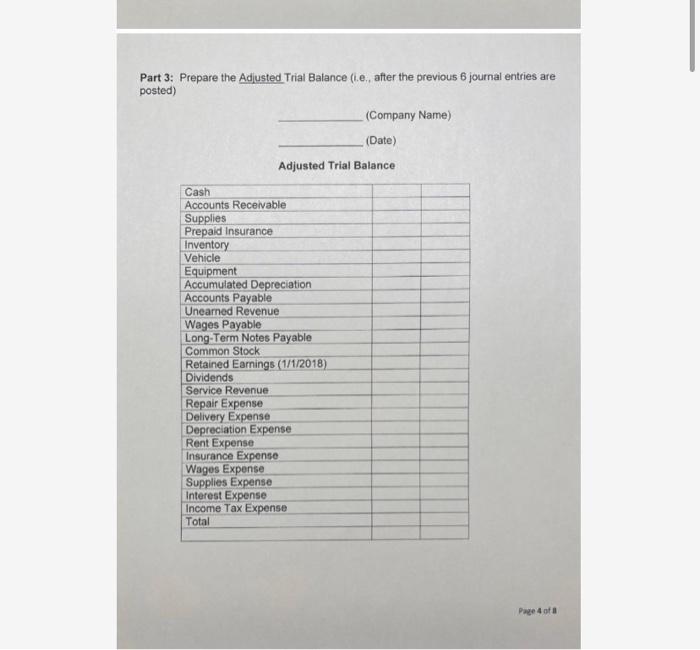 events Financial Statement Homework #1 Name Insert Unadjusted Trial Balance HERE: Darby