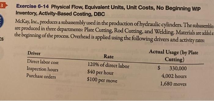  3 Exercise 6-14 Physical Flow, Equivalent Units, Unit Costs, No Beginning