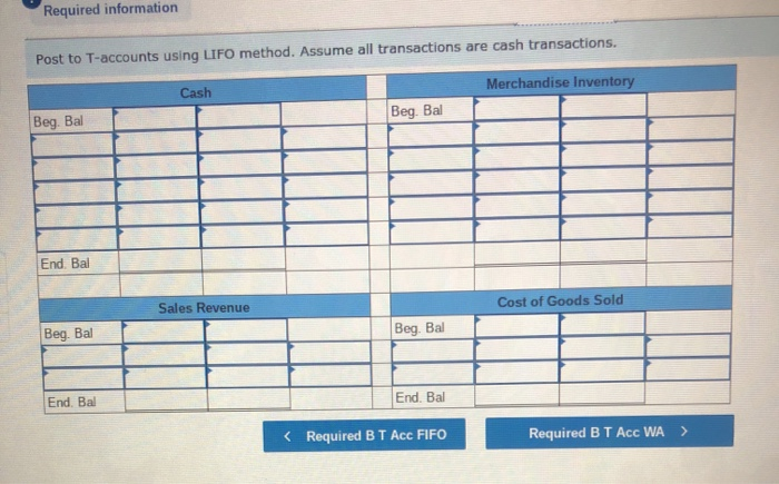 in general journal form and post to T-accounts using (1) FIFO. (2)