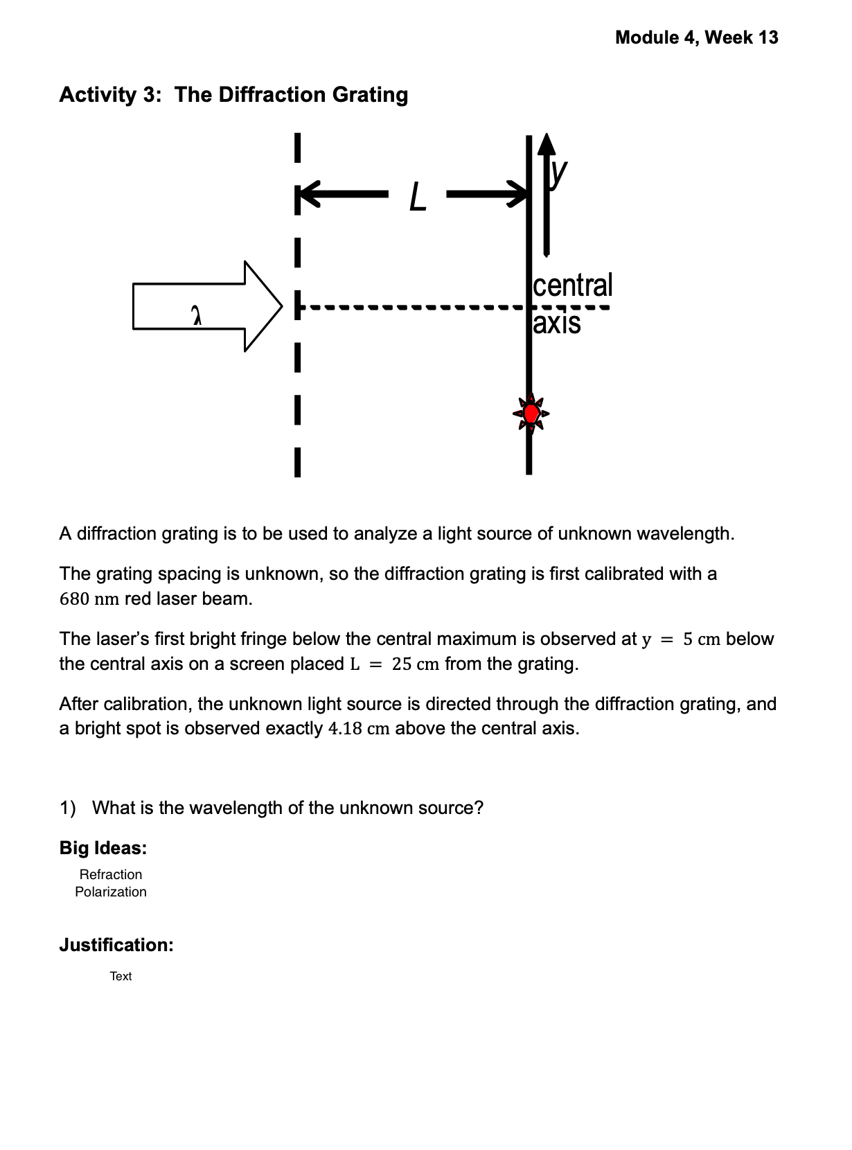  Module 4, Week 13 Activity 3: The Diffraction Grating K L