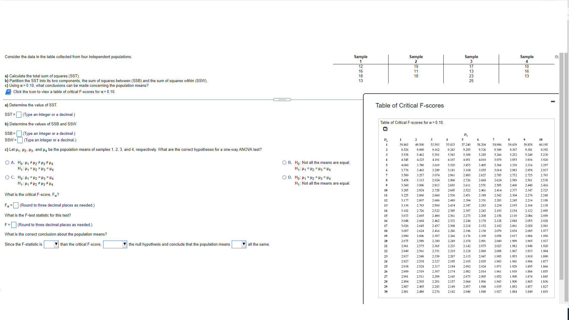  Sample Sample Sample Sample Consider the data in the table collected