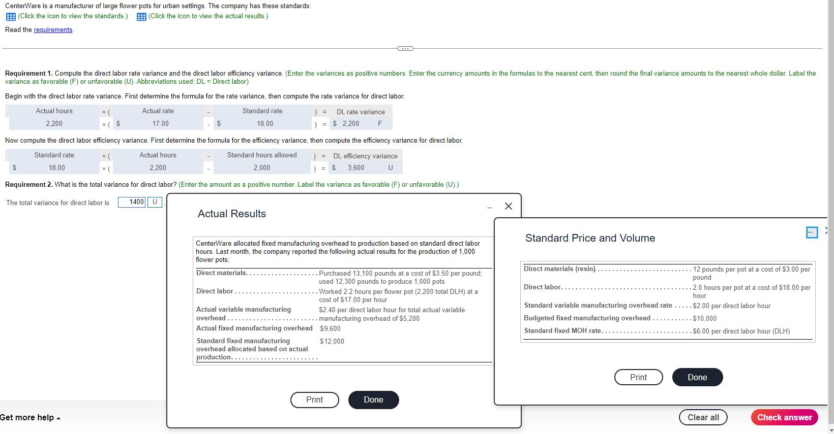  Requirement 2. What is the total variance for direct labor? (Enter