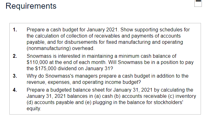 11,000 Budgeted sales 1,670,000 Budgeted materials purchases 760,000 Customer invoices are payable