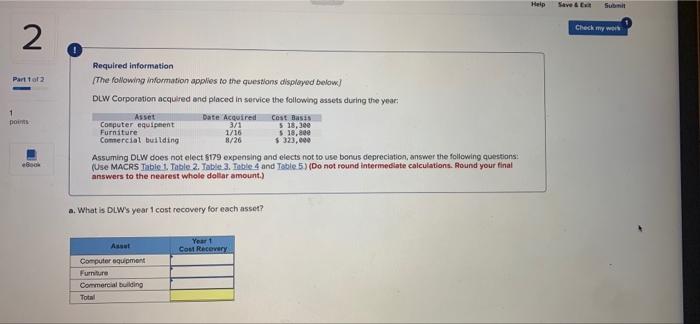  Help Check my w 2 Parltol2 1 points Required information The