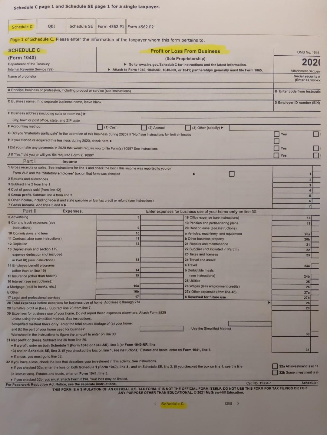 C and Schedule SE forms, as well as the Form 4562. Any