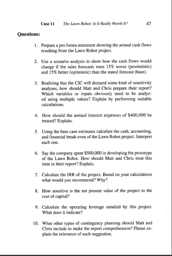  #1,2&3 47 Case 11 The Lawn Robot: Is It Really Worth