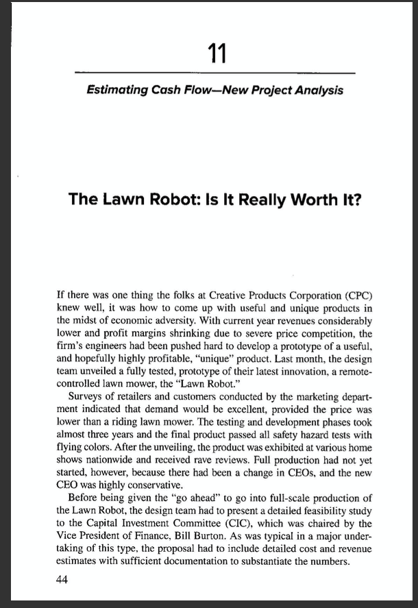 flows resulting from the Lawn Robot project. 2. Use a scenario analysis