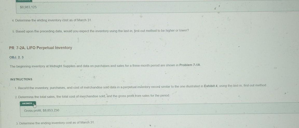 the corresponding # PR 7-1A. FIFO Perpetual Inventory OBJ. 2, 3 The