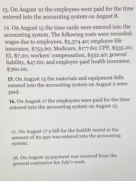 Medicare, $142.08; CPP, $268.16; EI, $5.76; workers' compensation, $425.92; general liability, $38.08;