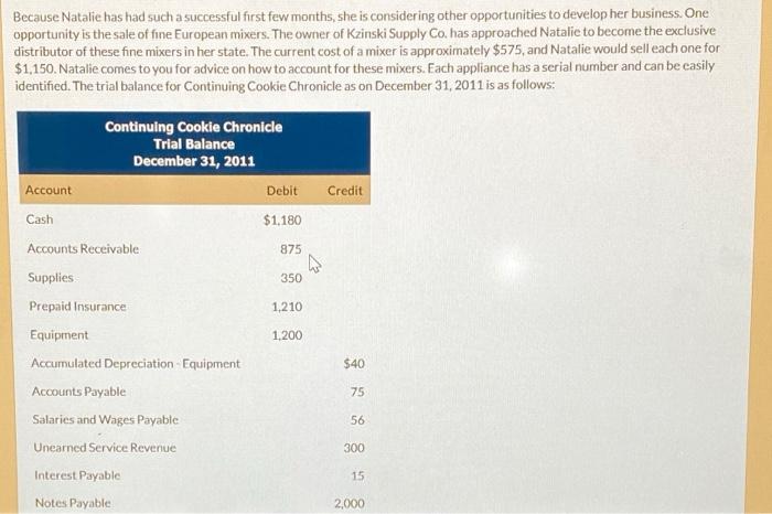  Because Natalic has had such a successful first few months, she