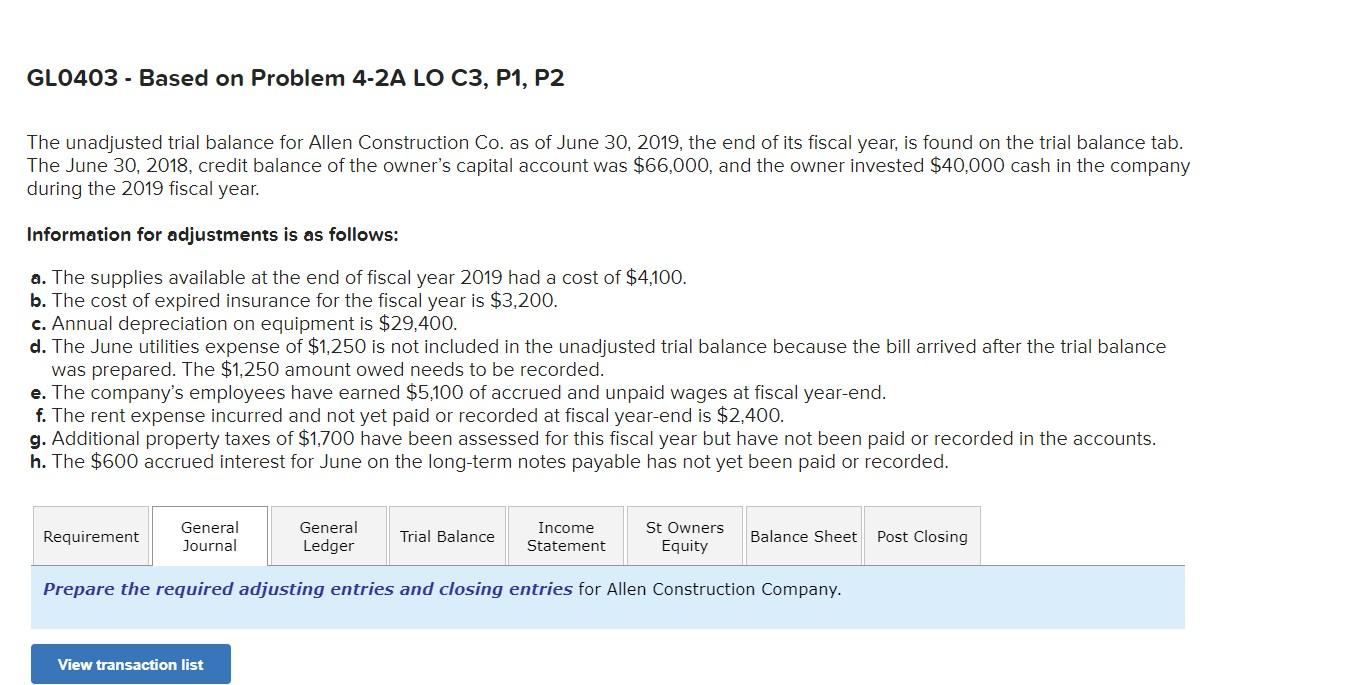 GL0403 - Based on Problem 4-2A LO C3, P1, P2 GL0403 -