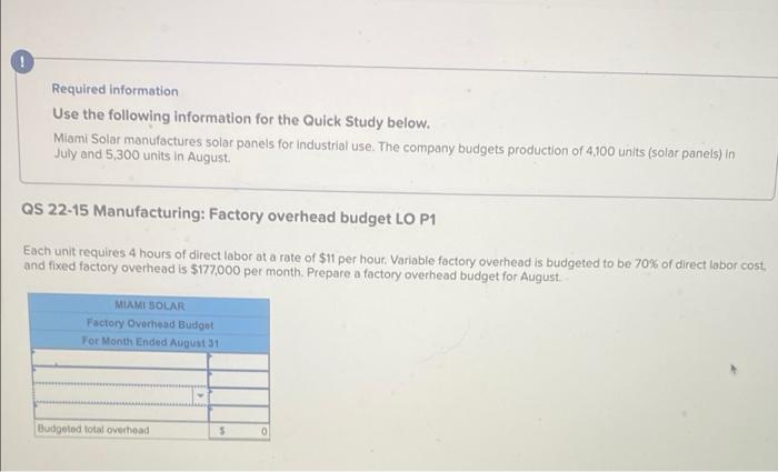  Required information Use the following information for the Quick Study below.