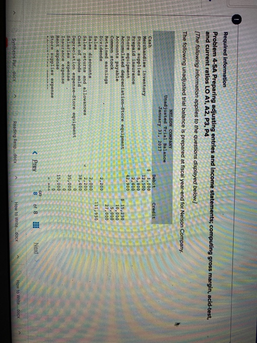 Required information Problem 4-5A Preparing adjusting entries and income statements; computing