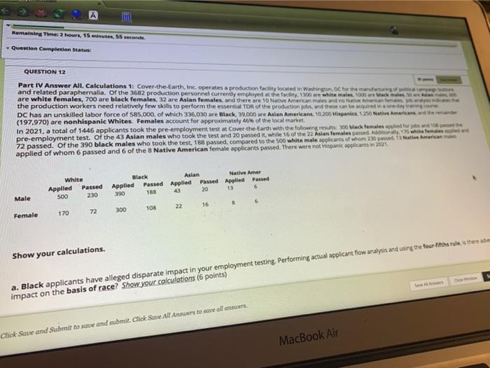  Remaining Time: 2 hours, 15 minutes, 55 seconde Question Completion Status
