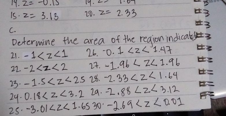- 2.15 2. Z = 3.1 7. 2= - 0.12 3. 2=