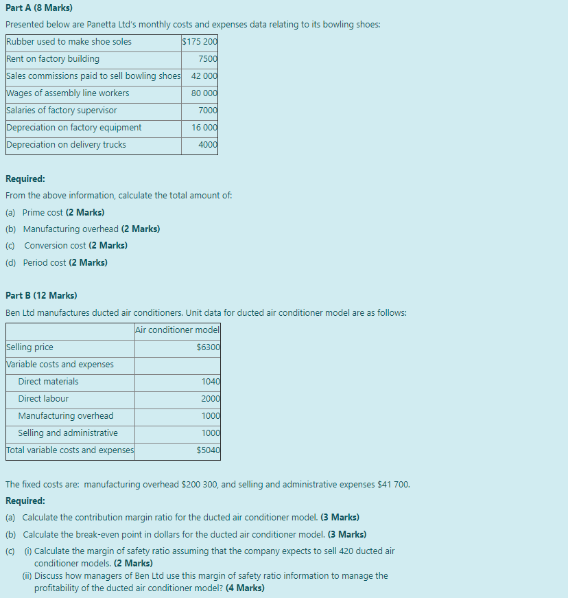  7500 Part A (8 Marks) Presented below are Panetta Ltd's monthly