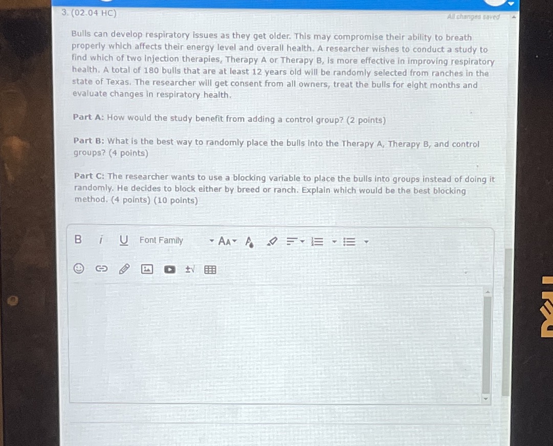 Help 3. (02.04 HC) All changes saved Bulls can develop respiratory issues