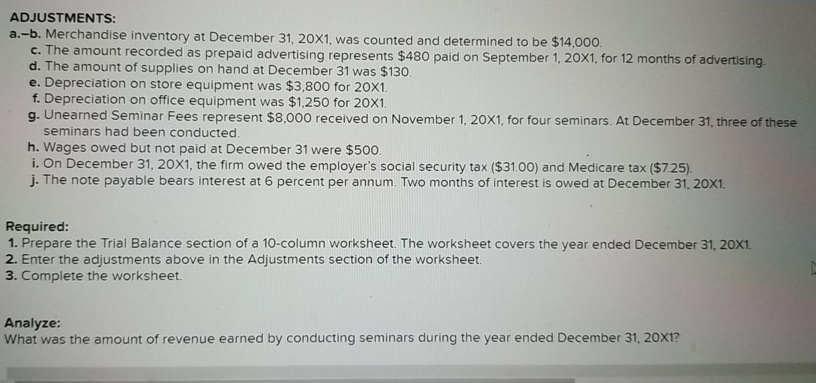 wines. On December 31, 20X1, the firm's general ledger contained the accounts