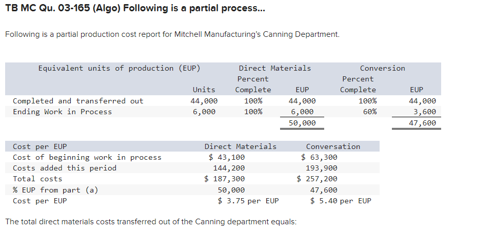 TB MC Qu. 03-165 (Algo) Following is a partial process... Following