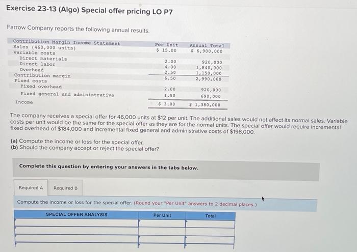  help! please answer all! Exercise 23-13 (Algo) Special offer pricing LO