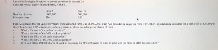  2. 2 Use the following information to answer problems Za through