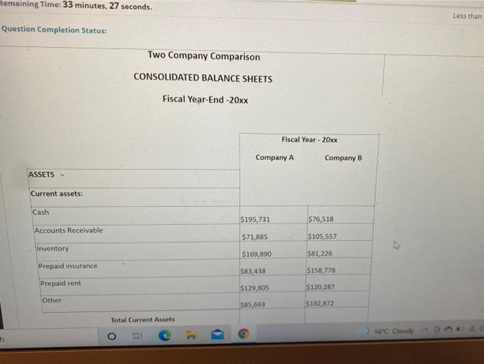  Remaining Time: 33 minutes, 27 seconds. Less than Question Completion Status: