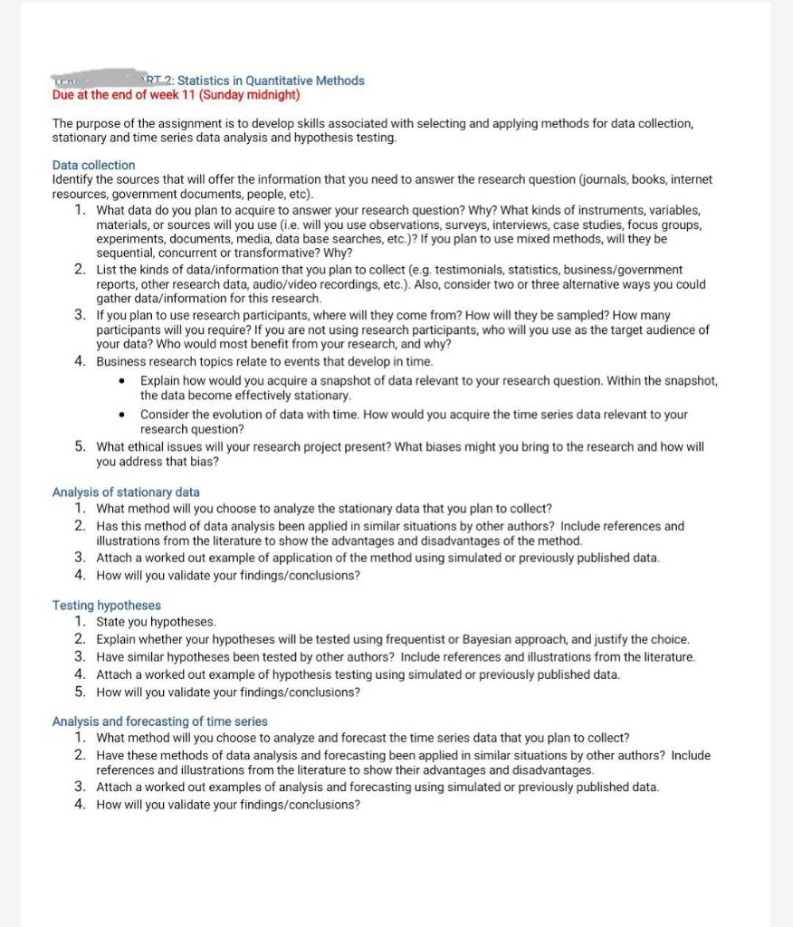 Will upvote RT 2: Statistics in Quantitative Methods Due at the end