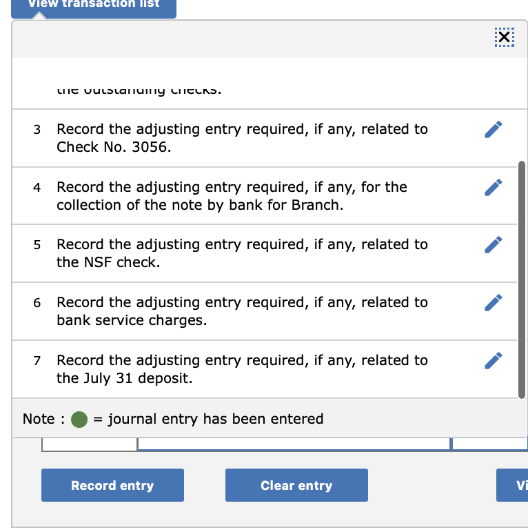 cash with its bank statement cash balance as of July 31. a.