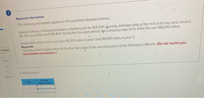 below.) Speedy Delivery Company purchases a delivery yan for $36.000. Speedy estimates