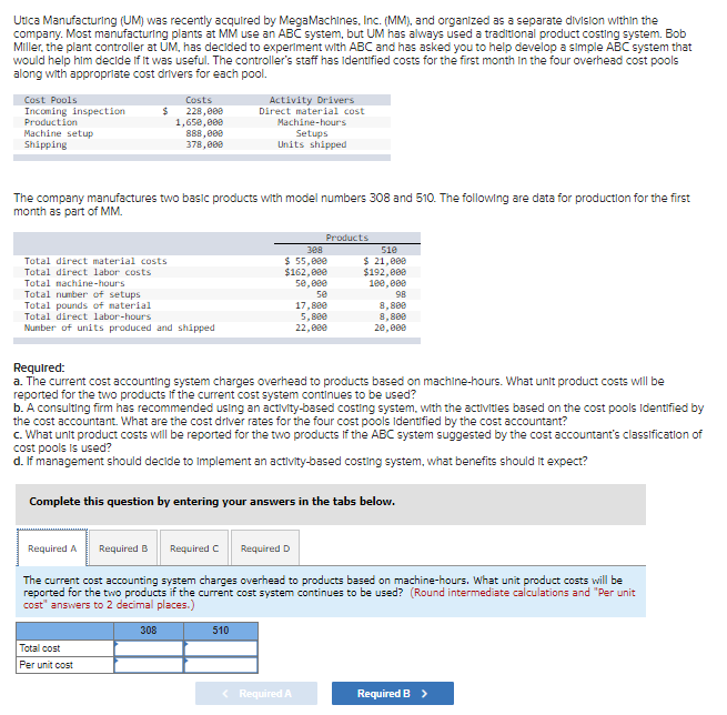 Utica Manufacturing (UM) was recently acquired by MegaMachines, Inc. (MM), and