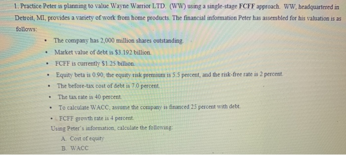  calculate using formulas and not excel. please step by step 1)
