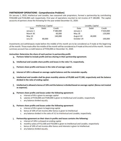  PARTNERSHIP OPERATIONS - Comprehensive Problem) On January 1, 2019, Intellectual and