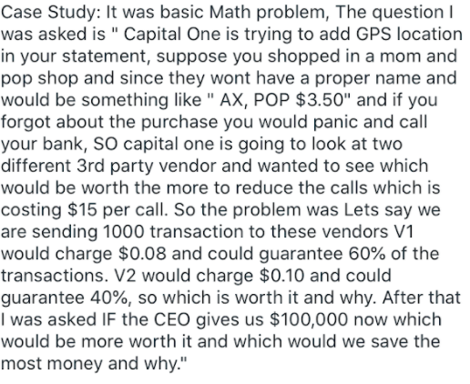  Case Study: It was basic Math problem, The question 1 was