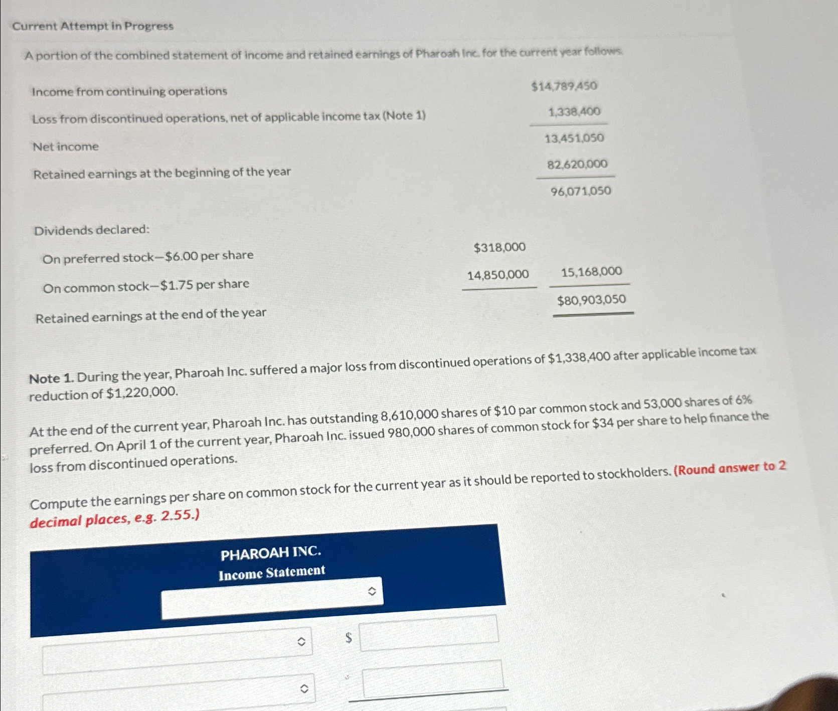  Current Attempt in Progress A portion of the combined statement of