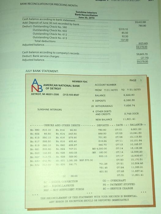 casti Obj. 5 Sunshine Interiors deposits all cash receipts each Wednesday and