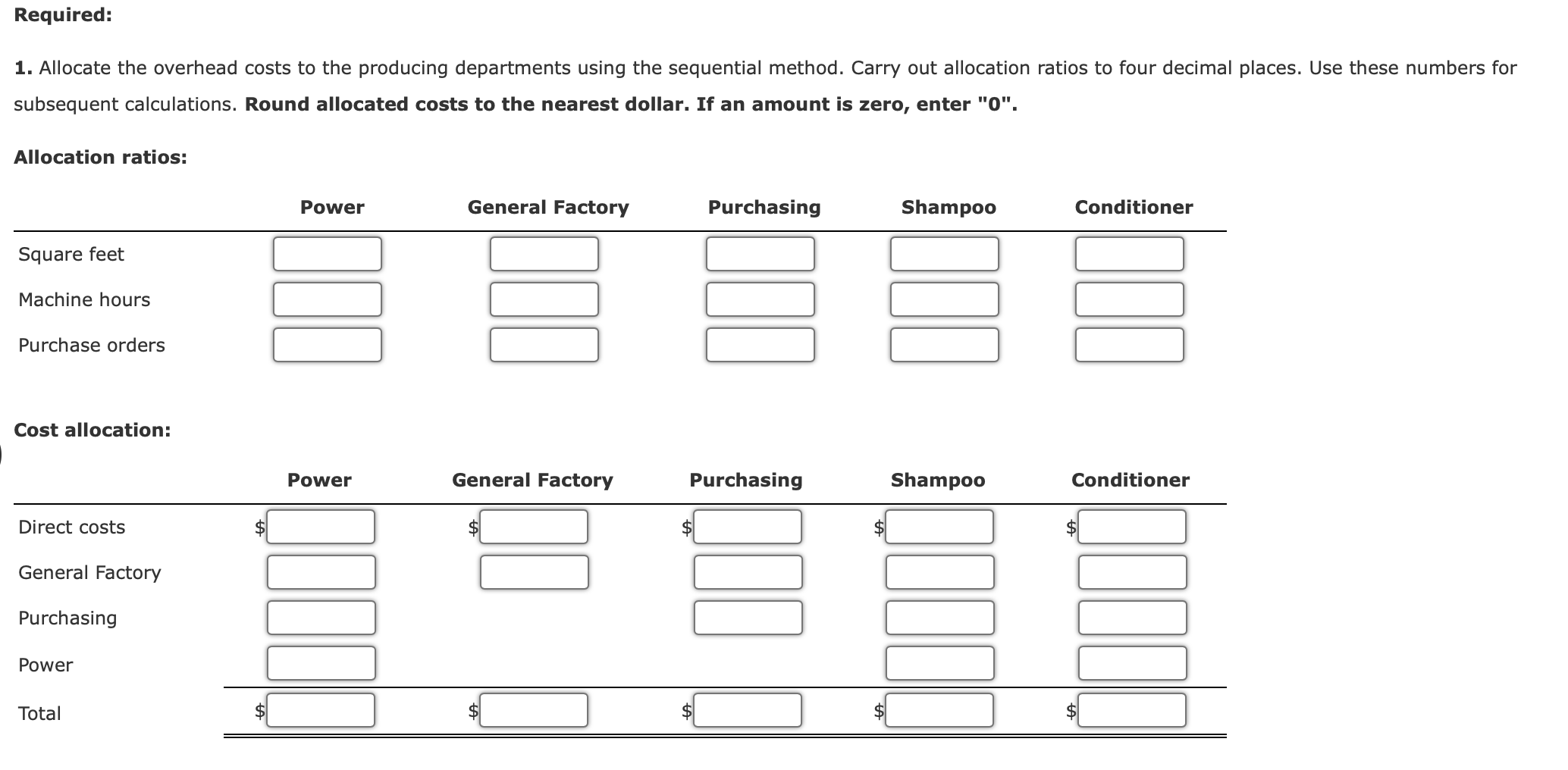 product manufactured in separate departments. Three support departments support the production departments: