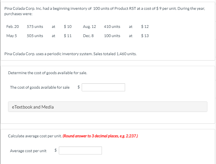 (PLEASE DO ALL PROBLEMS AND SHOW WORK! THANKS! Pina Colada Corp. Inc.