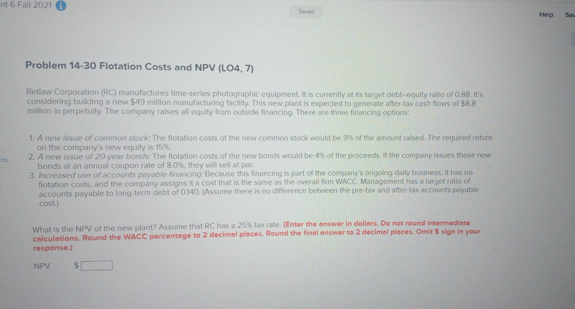 nt 6 Fall 2021 i Saved Help Say Problem 14-30 Flotation