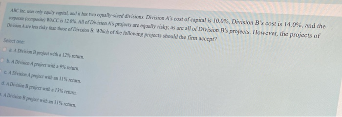  ABC Buses only equity capital, and it has two equally-sized divisions.