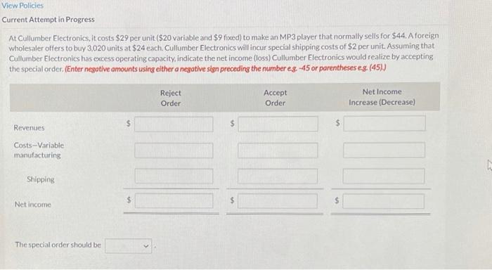  View Policies Current Attempt in Progress At Cullumber Electronics, it costs
