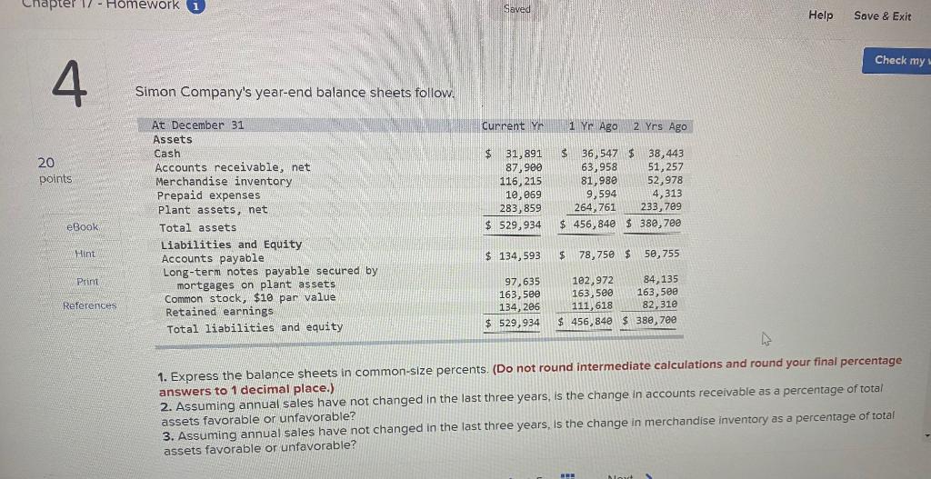 Chapter 17 - Homework i Saved Help Save & Exit Check