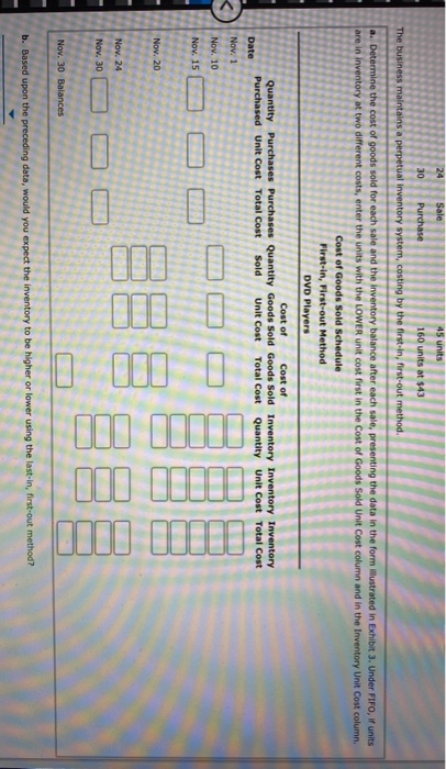 DVD players are as follows: November 1 Inventory 120 units at $39