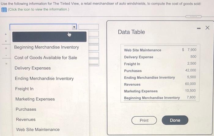 picture Use the following information for The Tinted View, a retail merchandiser