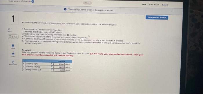  Homework Chapter 60 Save & Sot You received a credit in