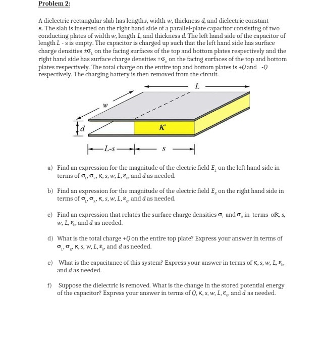  Problem 2: A dielectric rectangular slab has lengths, width w, thickness